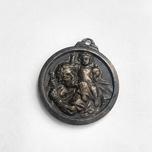Antique Saint Christopher Saint Anthony Double Sided Protector Necklace Pendant